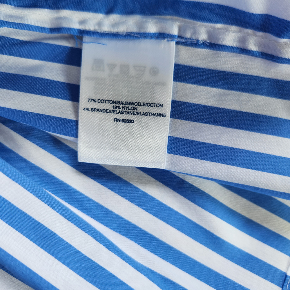 Lands End Popover Blouse Peplum Bell Sleeve Scoop Neck Striped Blue White 24W - Picture 11 of 11